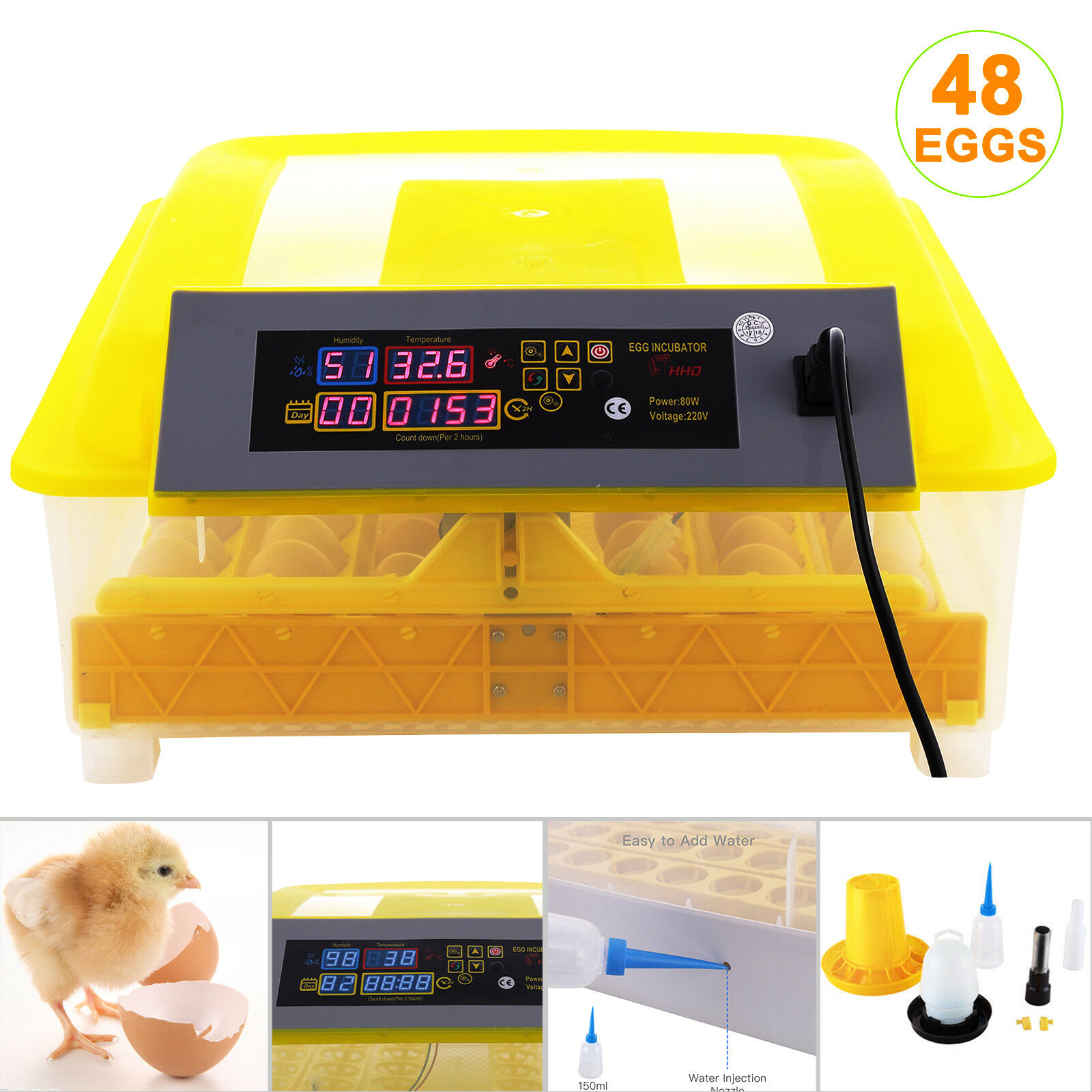 48 Egg 48 Eggs Digital Incubator with Fully Automatic Egg Turning and Humidity Control 80W Clear Hatching for Chicken Duck Eggs OppsDecor Egg Incubator 